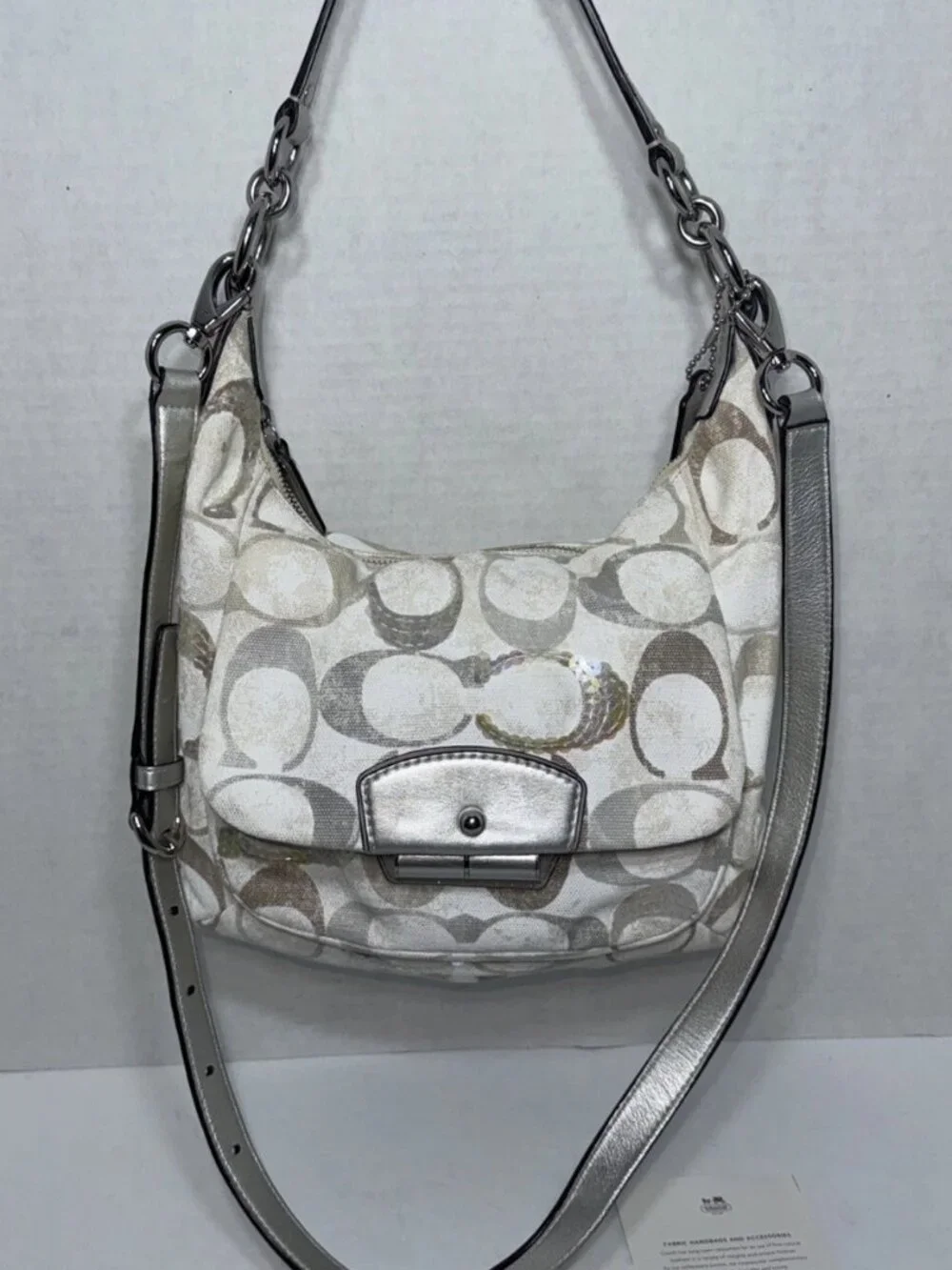 Coach Kristin Signature Hobo White Silver Grey Shoulder Purse Handbag Bag Y2K